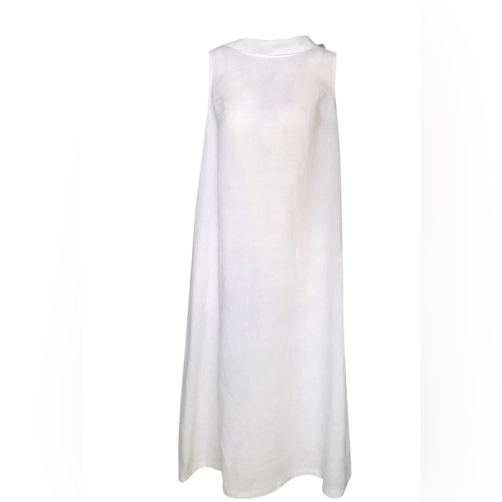 Midi Backtie Linen Elegant White Sleeveless Dress size Medium